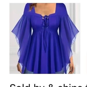 Chic Royal Blue Women's Blouse with Lace-Up Detail